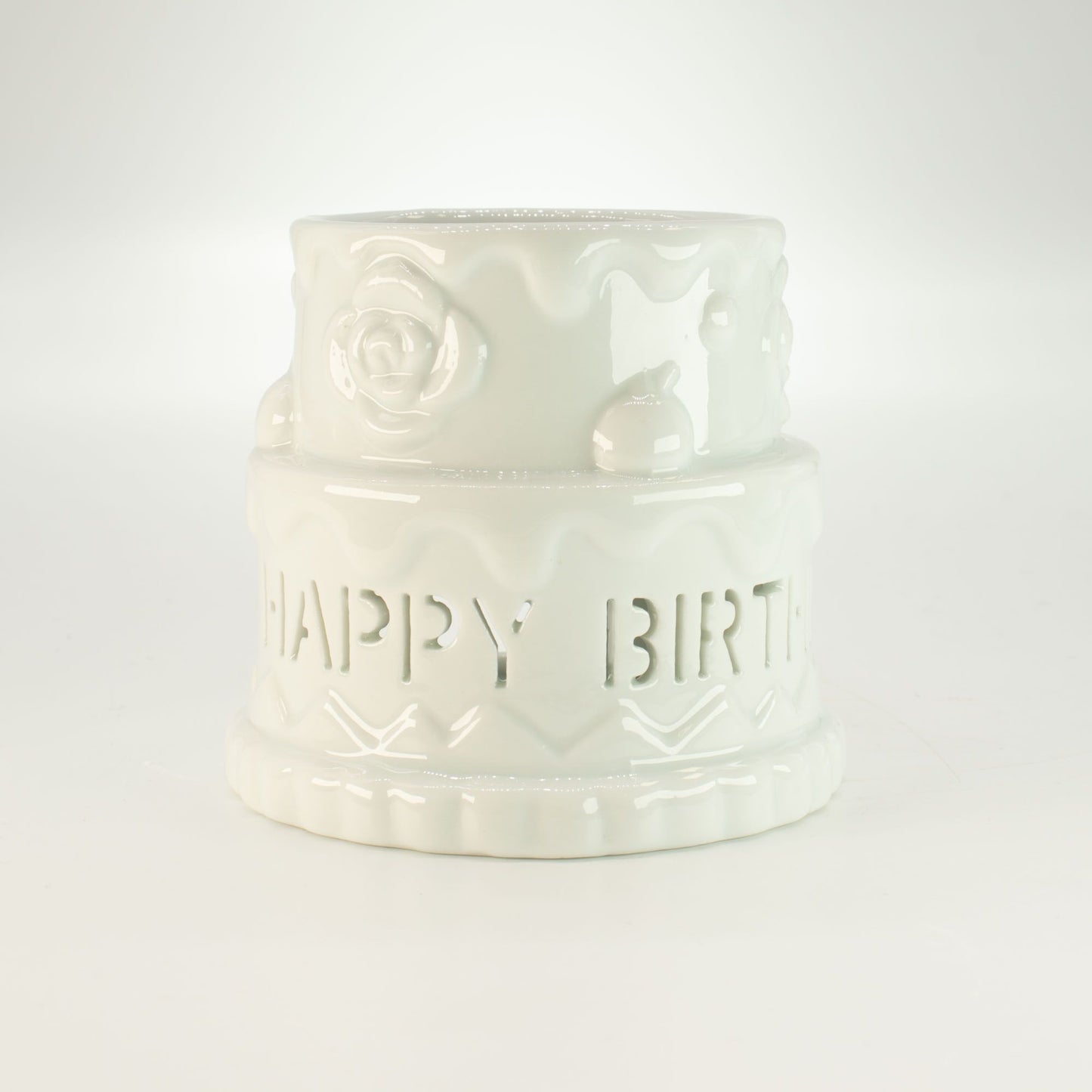 Ceramic Cake Oil Burner - HAPPY BIRTHDAY - White