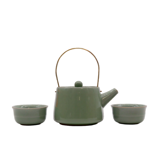 Herbal Jade Teapot Set - Pot & Two Cups