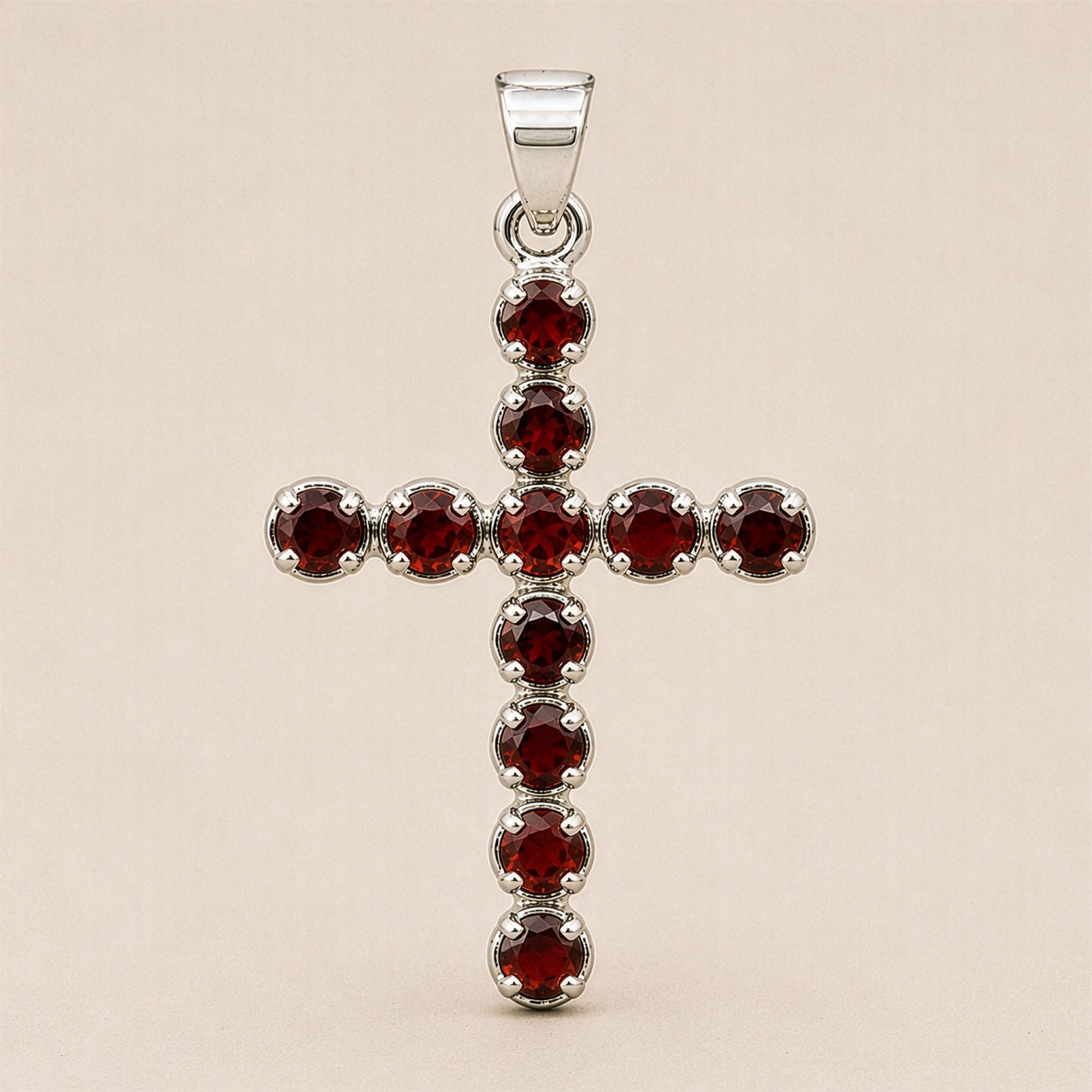 Silver Plated (45cm Chain)- Garnet Crucifix