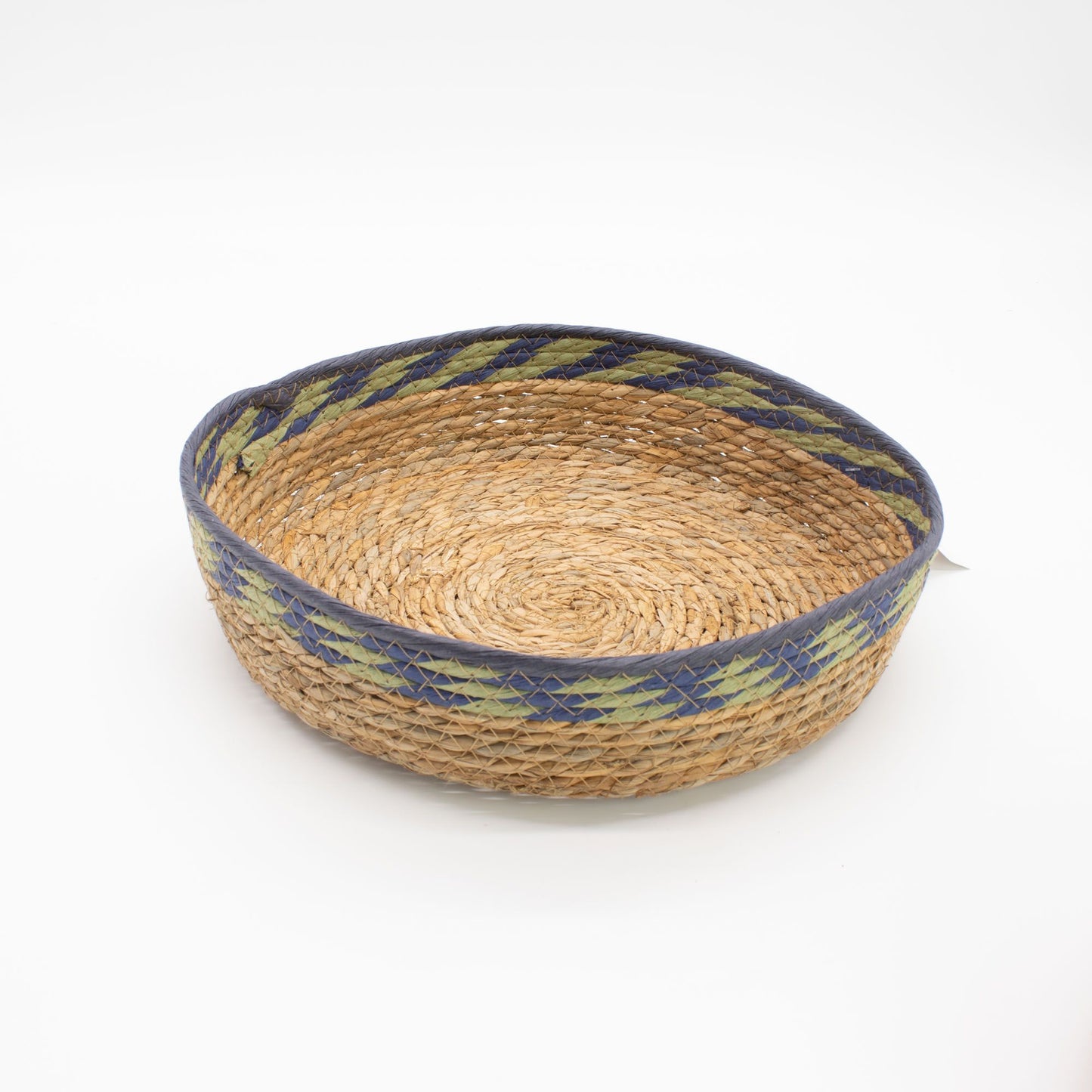 Straw & Seagrass Tray Baskets - Natural Green & Blue- Set of 5