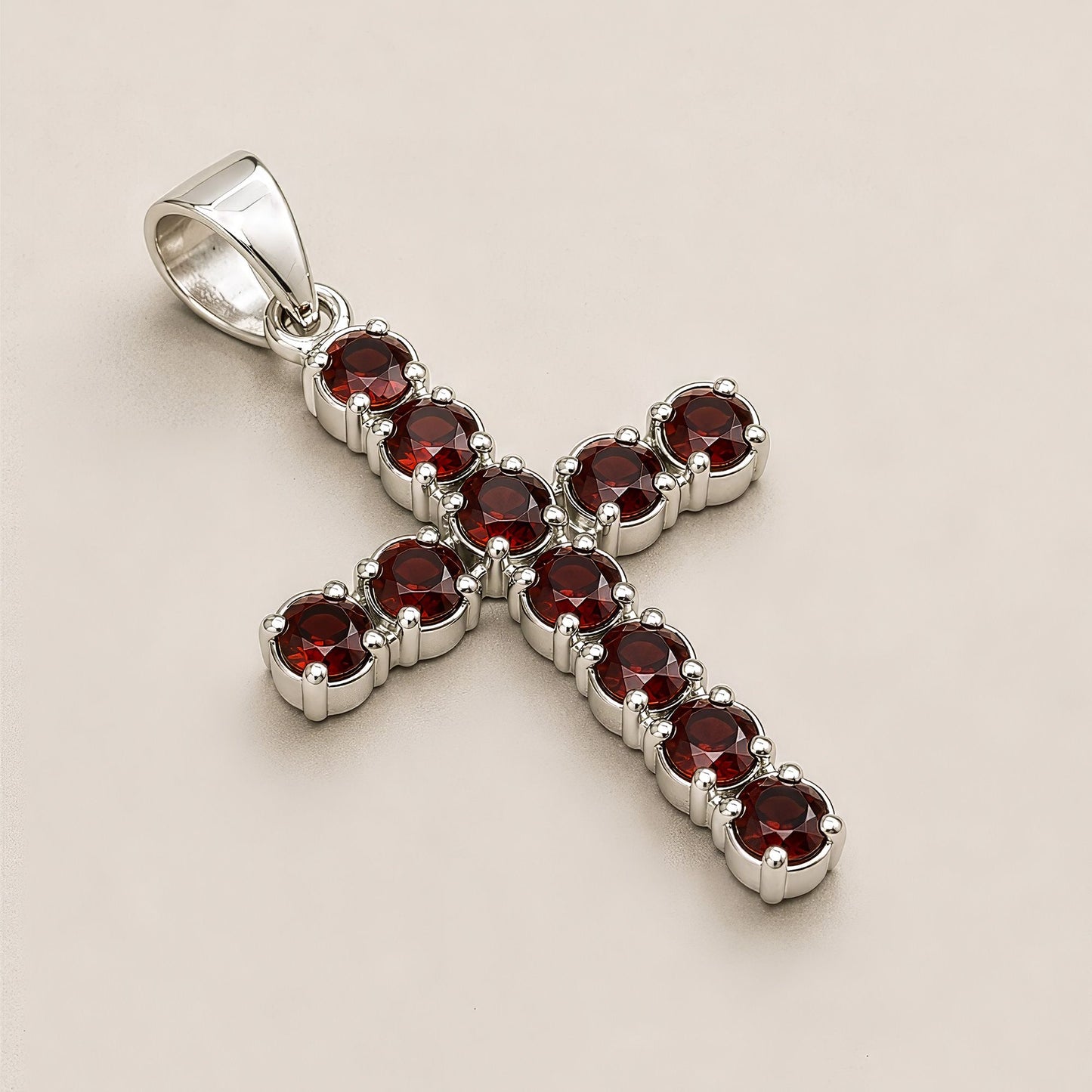 Silver Plated (45cm Chain)- Garnet Crucifix