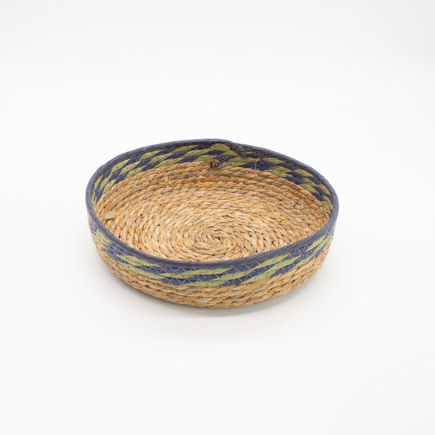 Straw & Seagrass Tray Baskets - Natural Green & Blue- Set of 6
