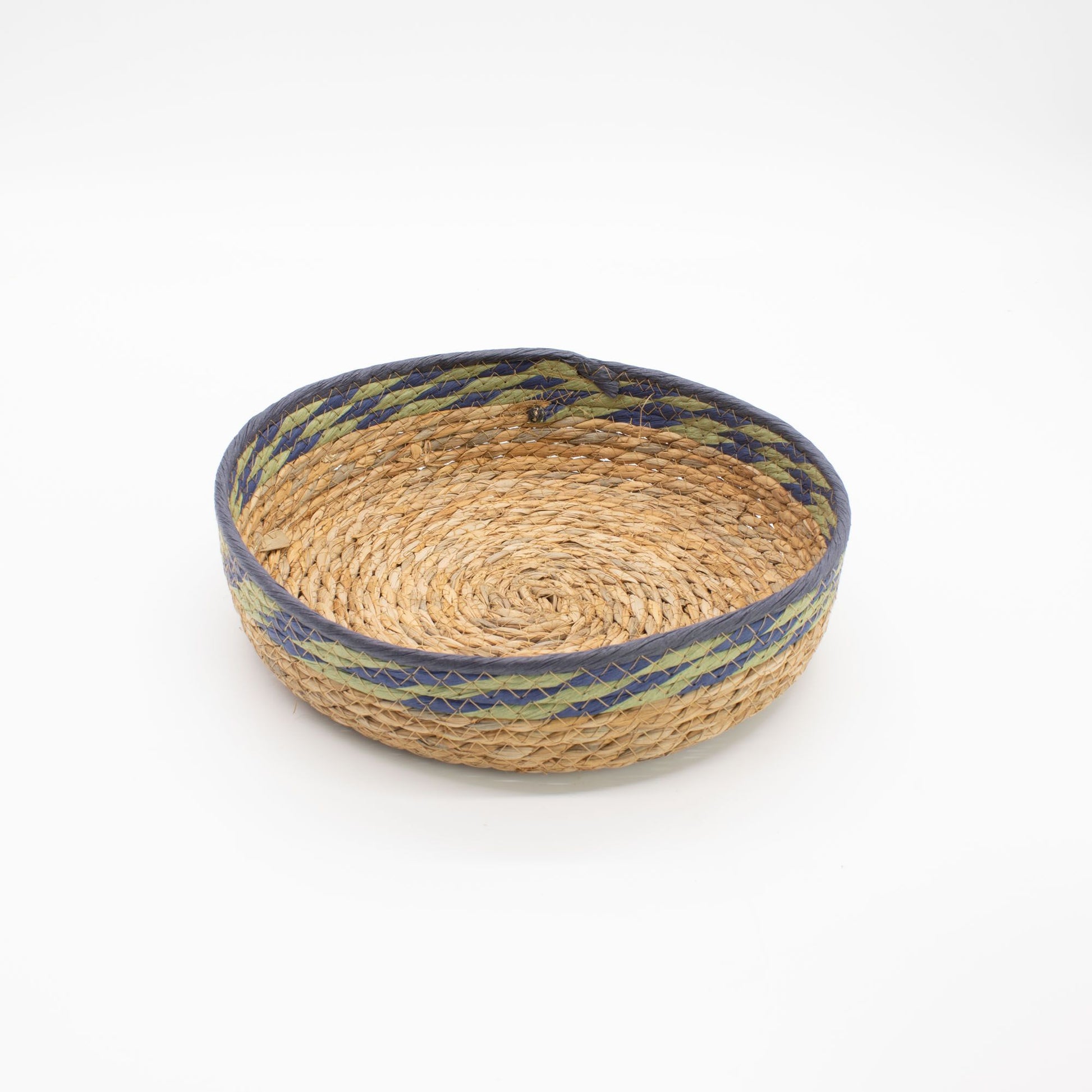 Straw & Seagrass Tray Baskets - Natural Green & Blue- Set of 6
