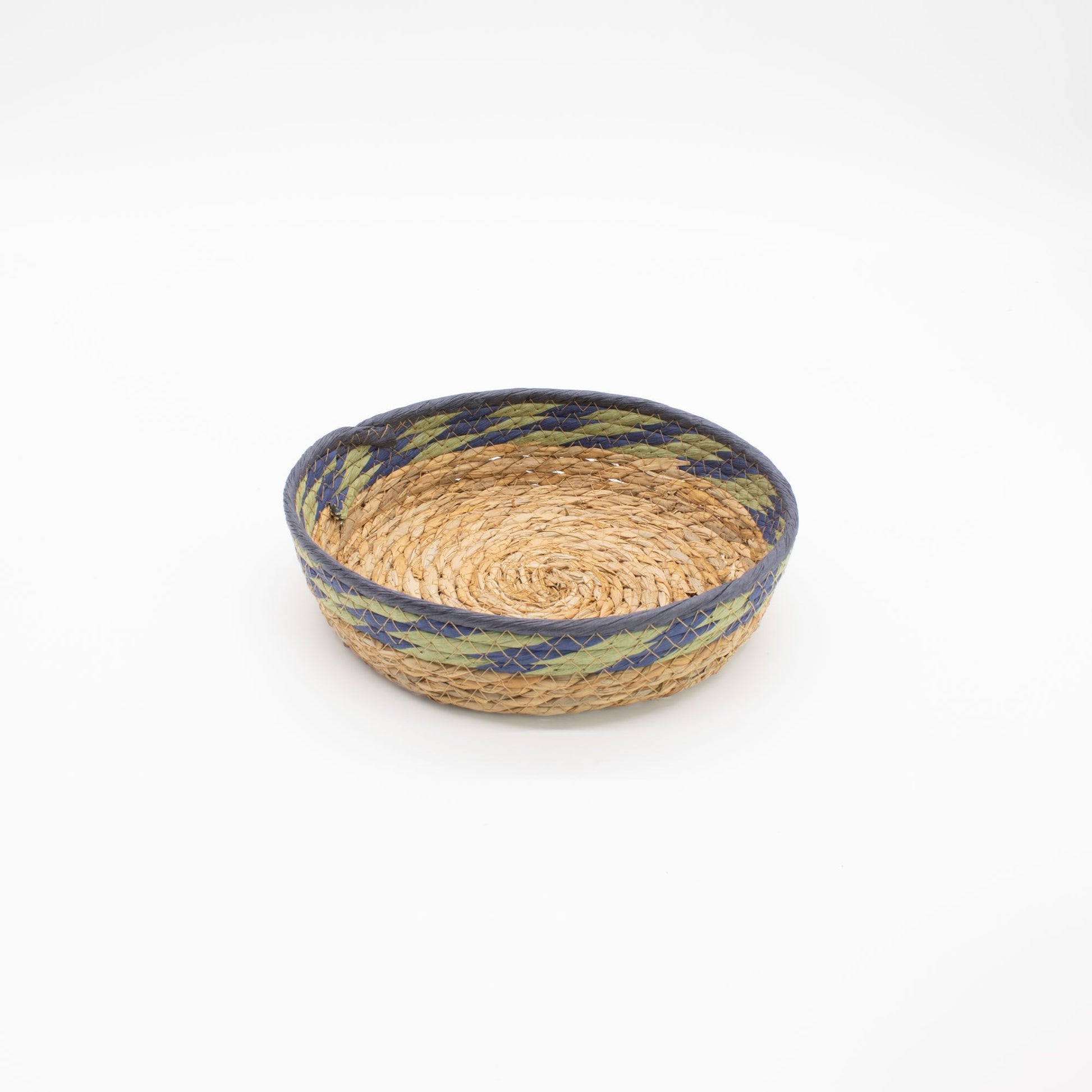Straw & Seagrass Tray Baskets - Natural Green & Blue- Set of 8