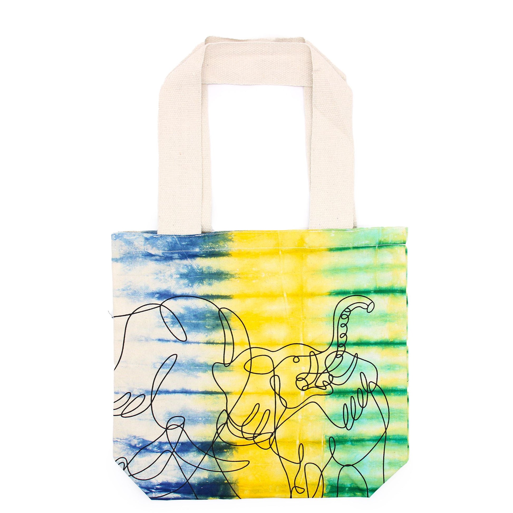 Tye-Dye Cotton Bag (6oz) - 38x42x12cm - Elephants - Multi -Handle