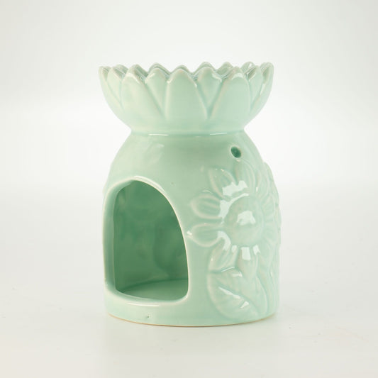 Ceramic Sunflower Oil Burner - Pastel Green