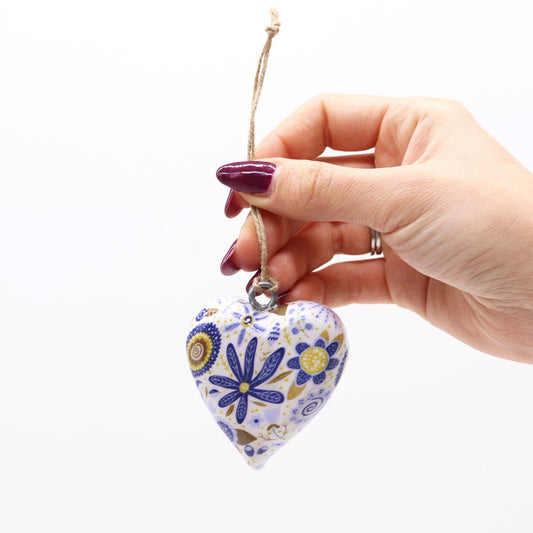 Decor Wood Heart -  Blue Floral