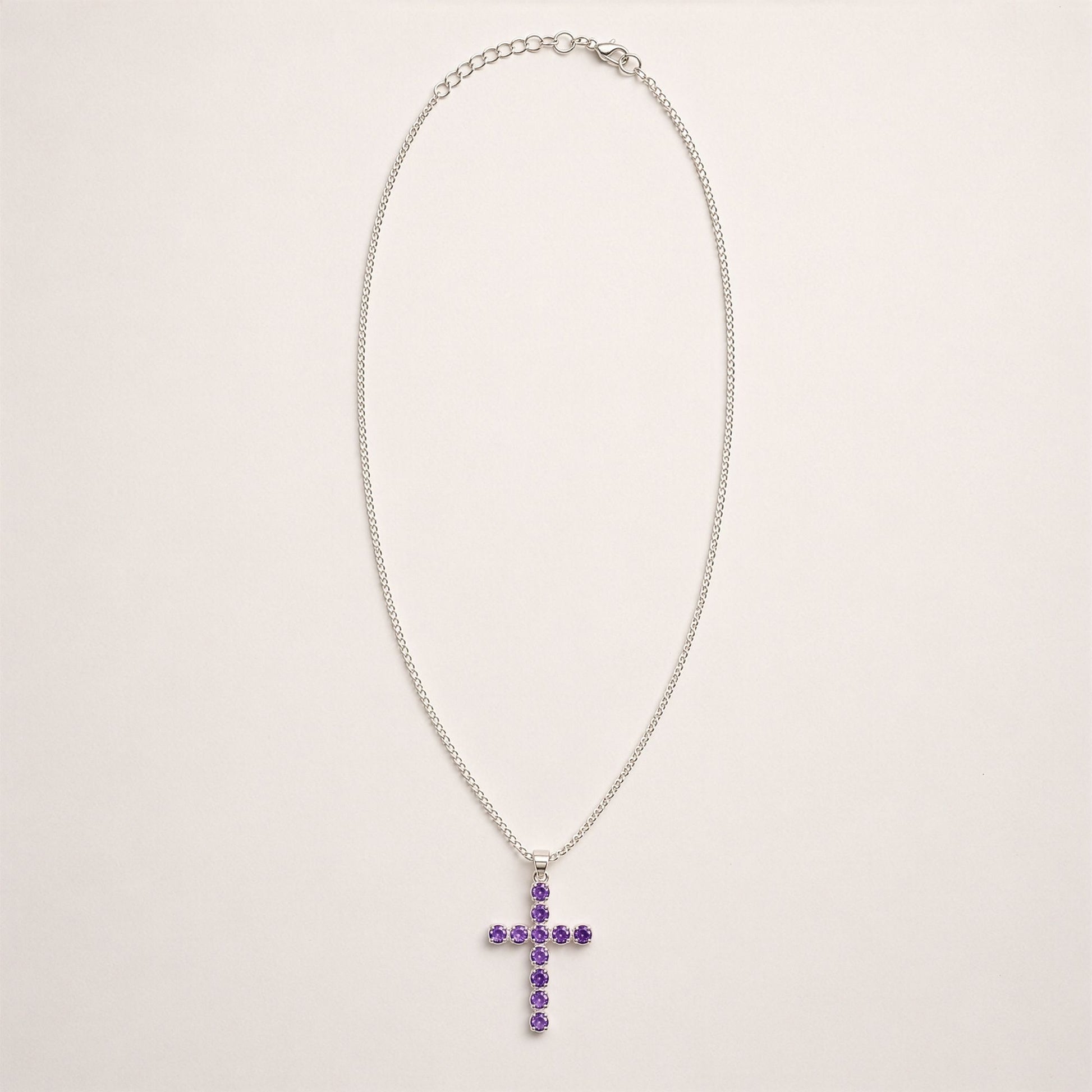 Silver Plated (45cm Chain)- Amethyst Crucifix