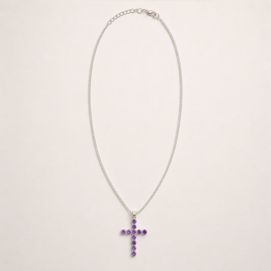 Silver Plated (45cm Chain)- Amethyst Crucifix