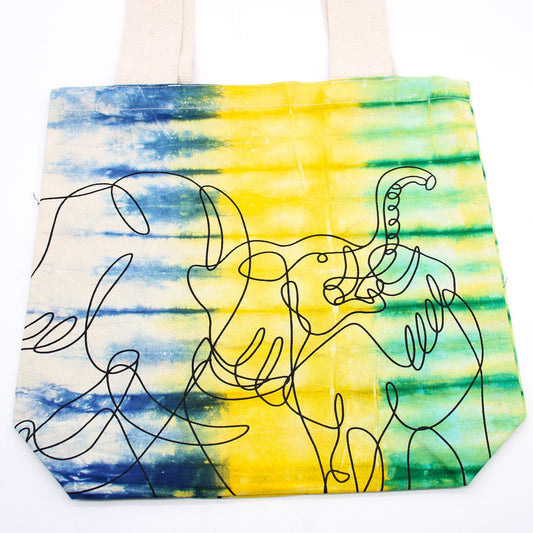 Tye-Dye Cotton Bag (6oz) - 38x42x12cm - Elephants - Multi -Handle