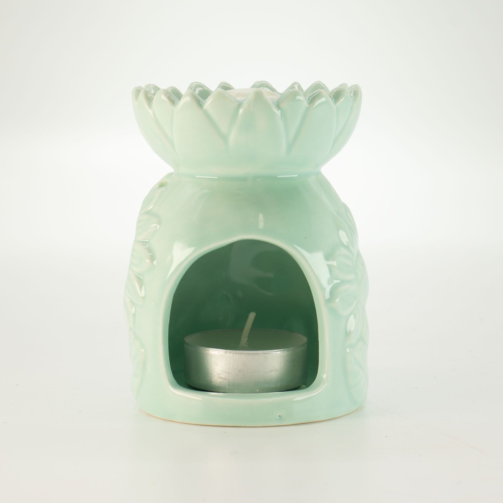 Ceramic Sunflower Oil Burner - Pastel Green