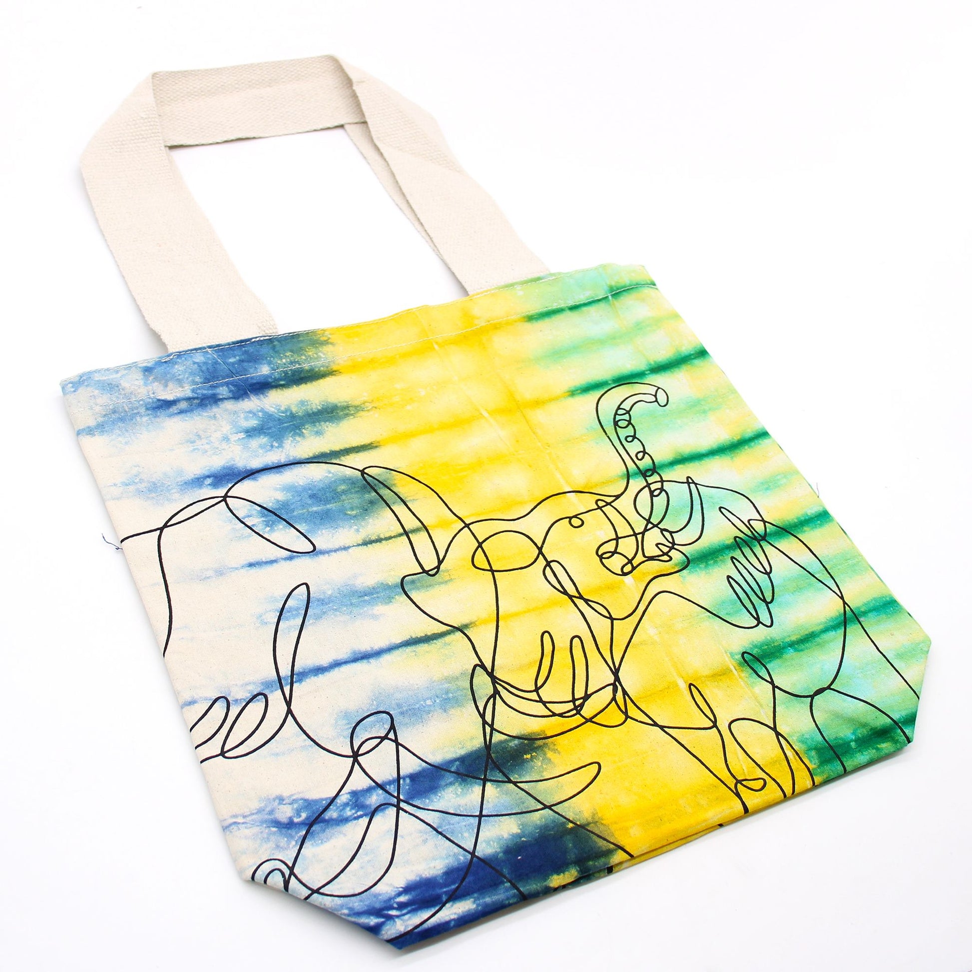 Tye-Dye Cotton Bag (6oz) - 38x42x12cm - Elephants - Multi -Handle