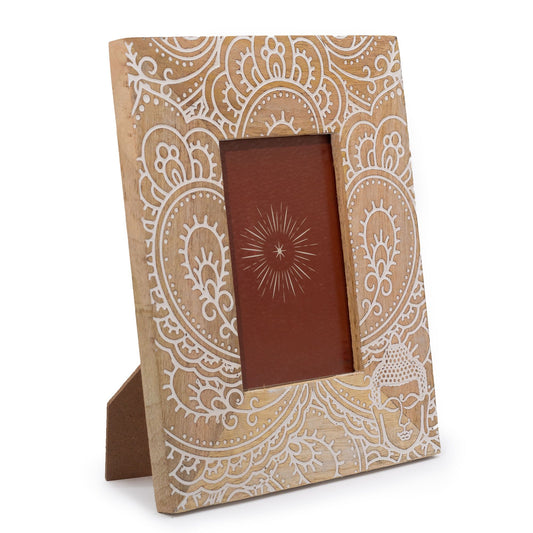 Medium Mango Wood Picture Framel (for 10x15cm) 26x20x2cm - Buddha - White