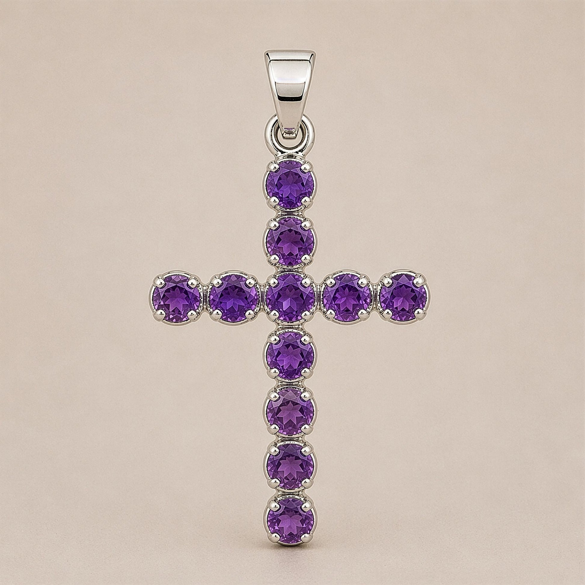 Silver Plated (45cm Chain)- Amethyst Crucifix