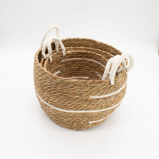 Cotton & Seagrass Large Baskets – Natural Stripes – Set of 4