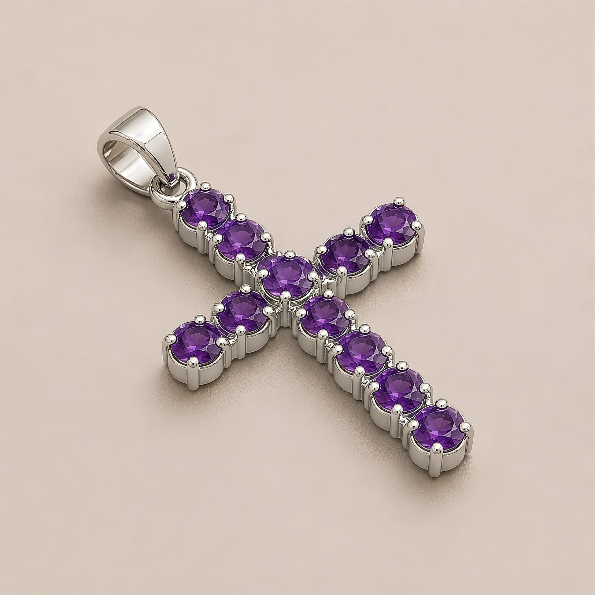 Silver Plated (45cm Chain)- Amethyst Crucifix
