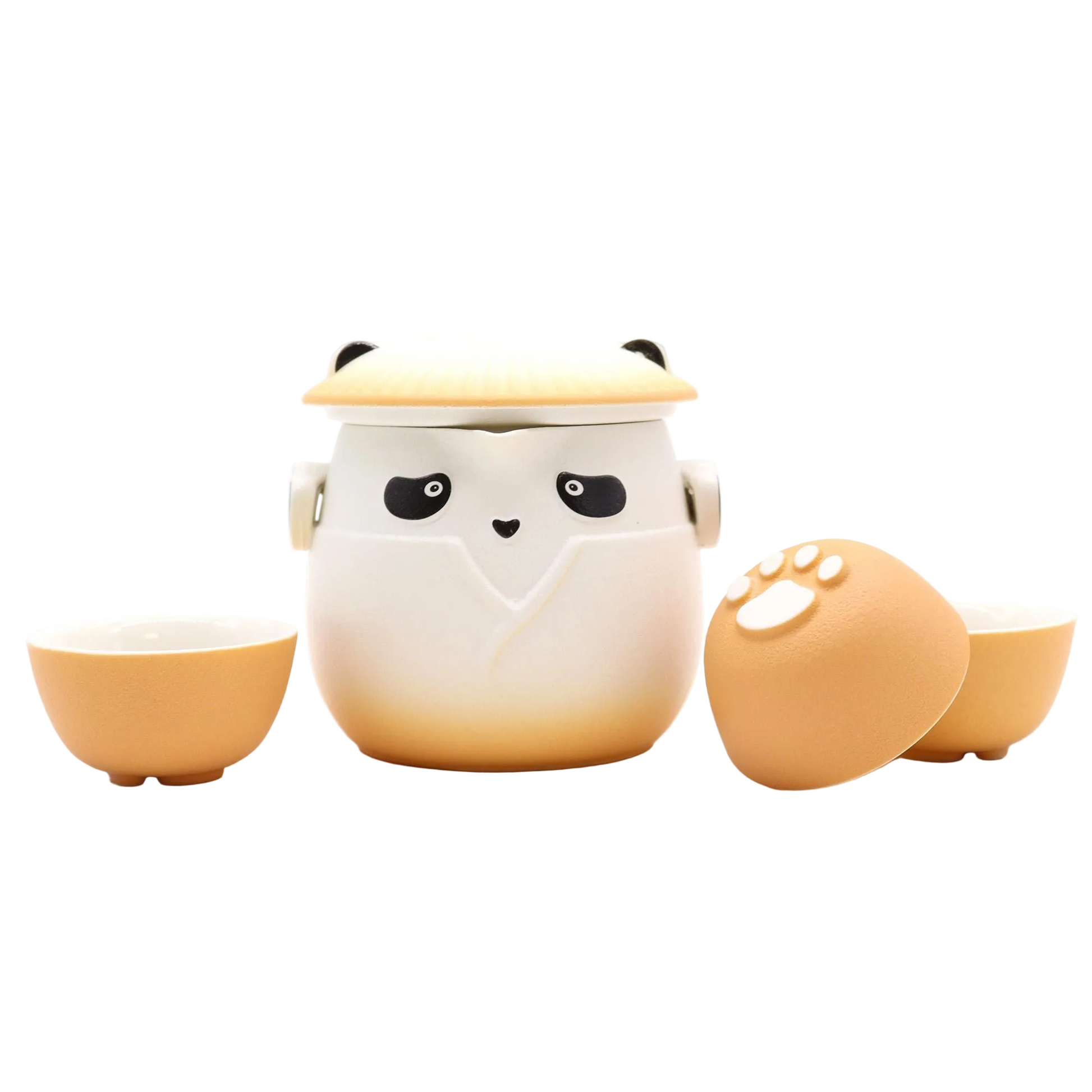 Panda Teapot Set & Three Cups - Orange