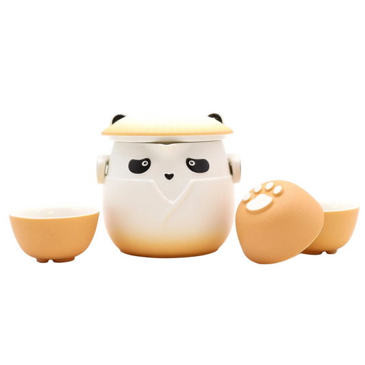 Panda Teapot Set & Three Cups - Orange