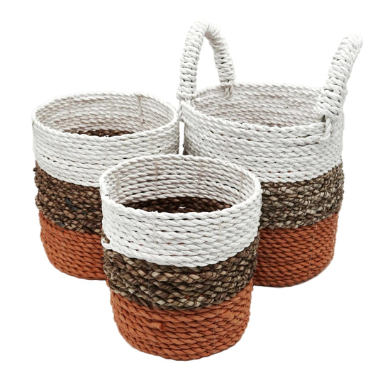 Seagrass Basket Set - Orange / Natural / White