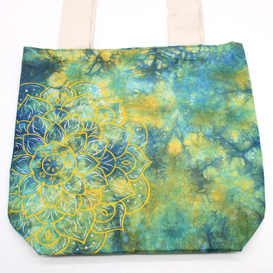 Tye-Dye Cotton Bag (6oz) - 38x42x12cm -  Mandela - Green/Blue -Handle
