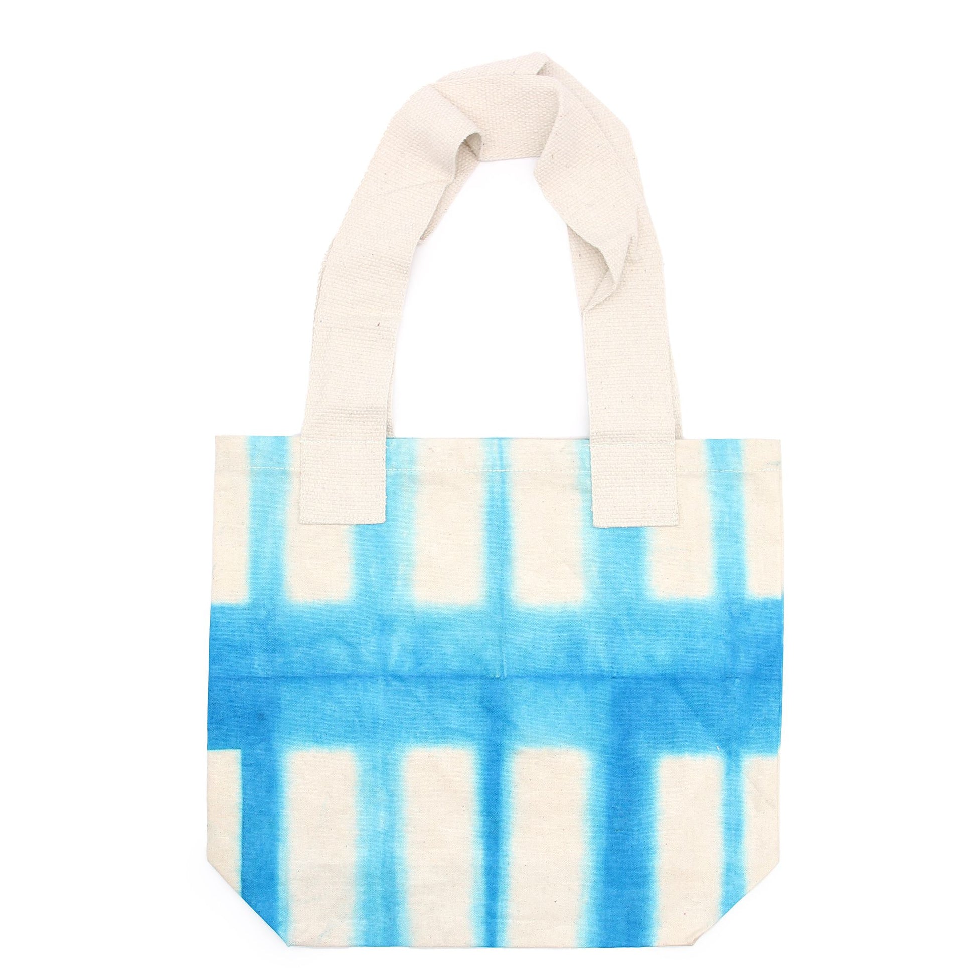 Natural Tye-Dye Cotton Bag (8oz) - 38x42x12cm - Sky Blue Blocks -Handle