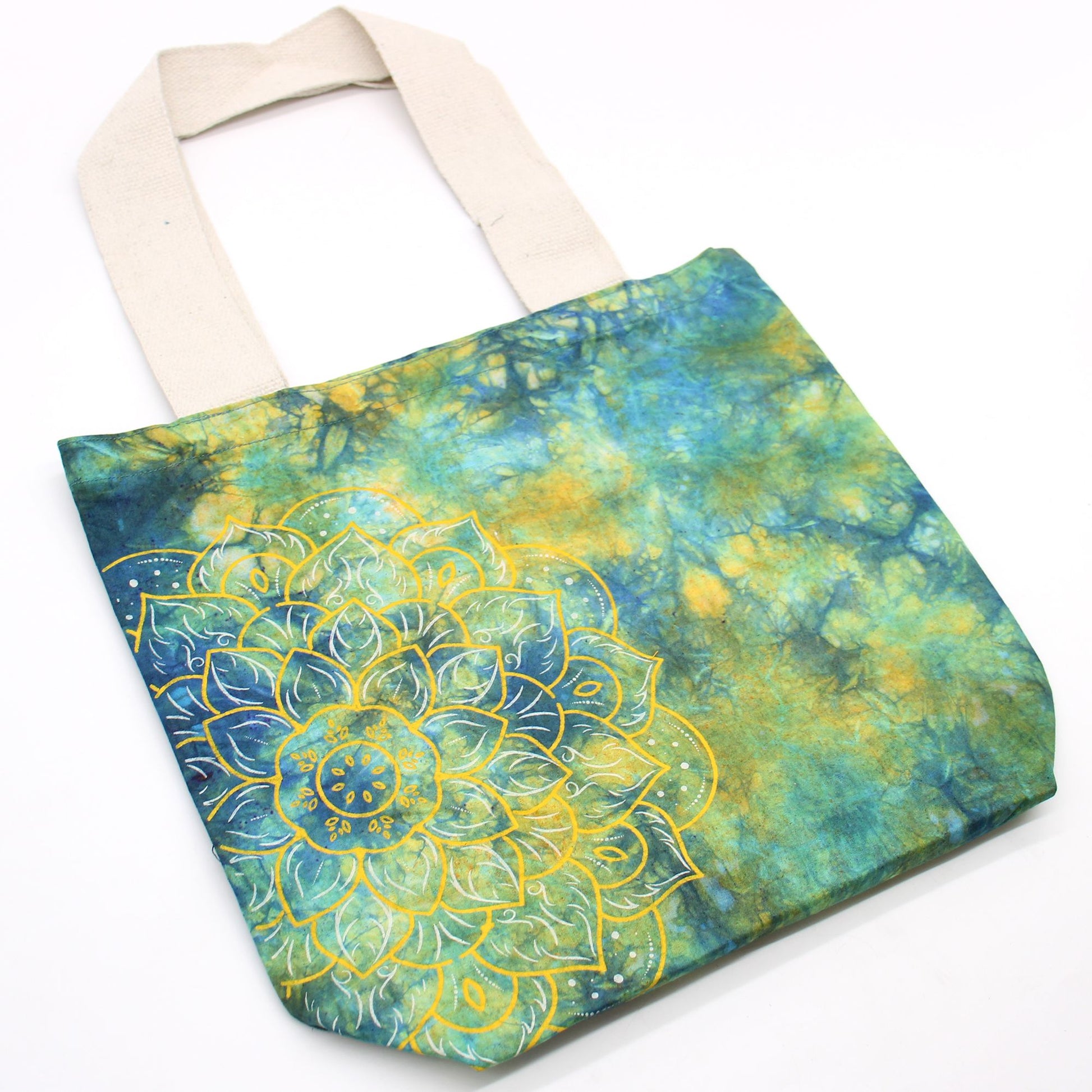Tye-Dye Cotton Bag (6oz) - 38x42x12cm -  Mandela - Green/Blue -Handle