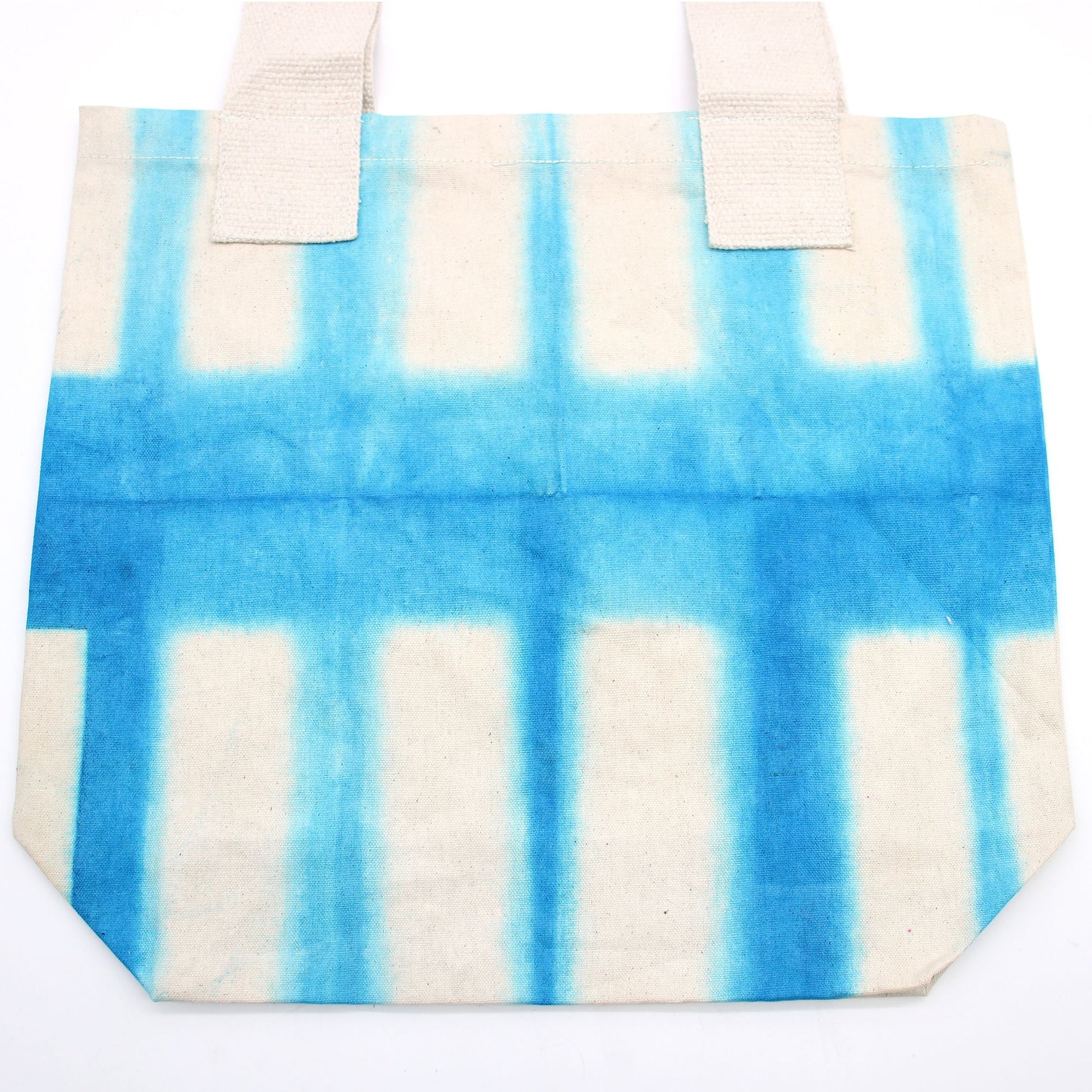 Natural Tye-Dye Cotton Bag (8oz) - 38x42x12cm - Sky Blue Blocks -Handle
