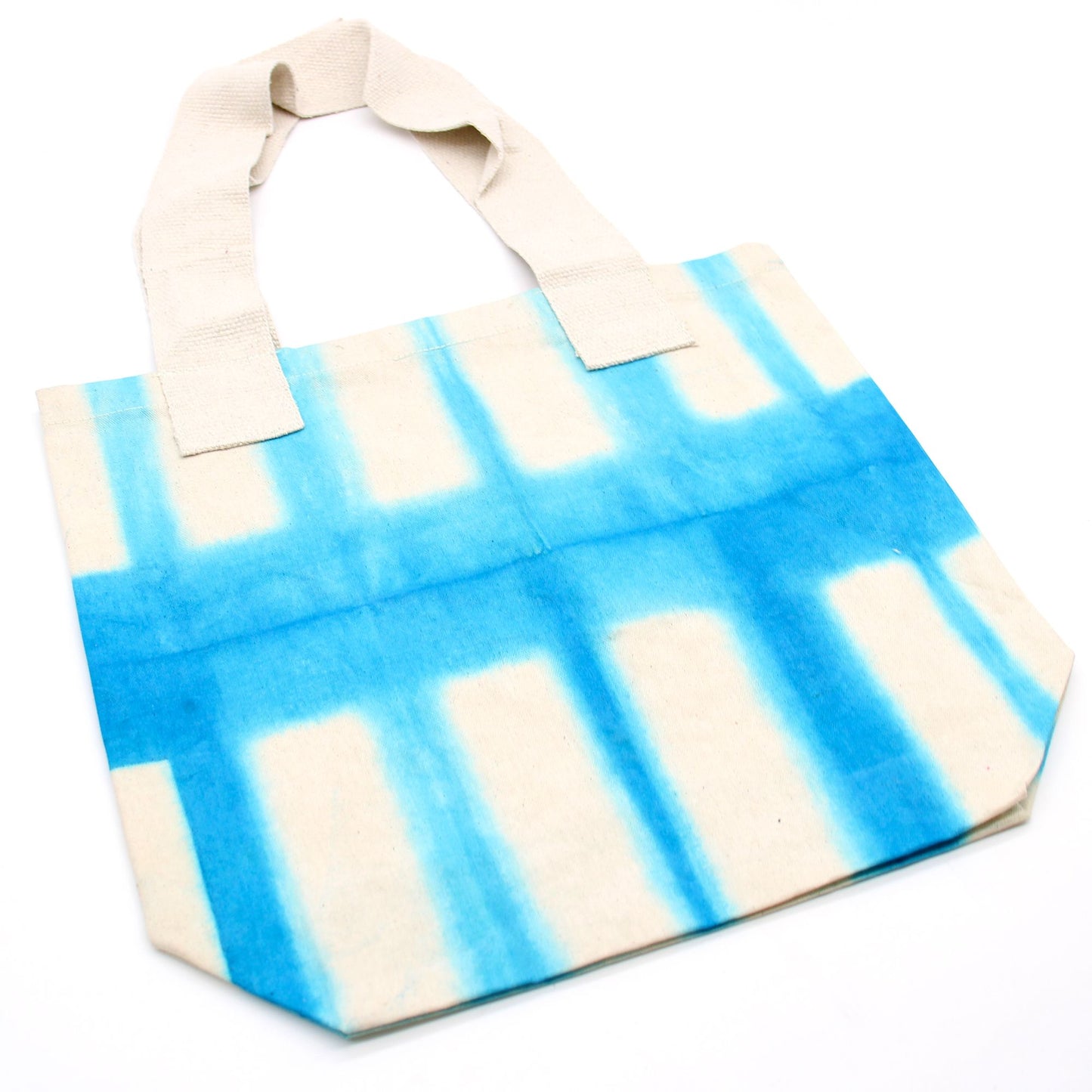 Natural Tye-Dye Cotton Bag (8oz) - 38x42x12cm - Sky Blue Blocks -Handle
