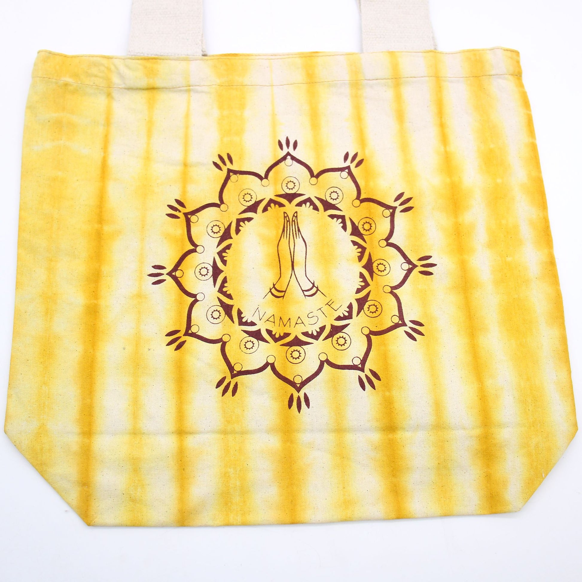 Tye-Dye Cotton Bag (6oz) - 38x42x12cm -  Namaste Hands - Yellow -Handle