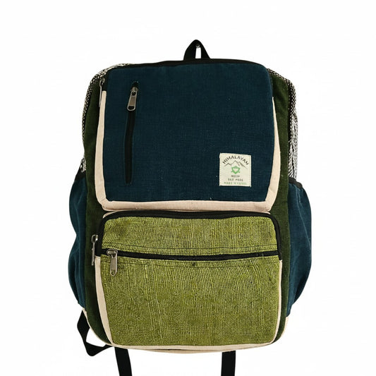 Large Boxy Hemp Backpack - Teal & Sage