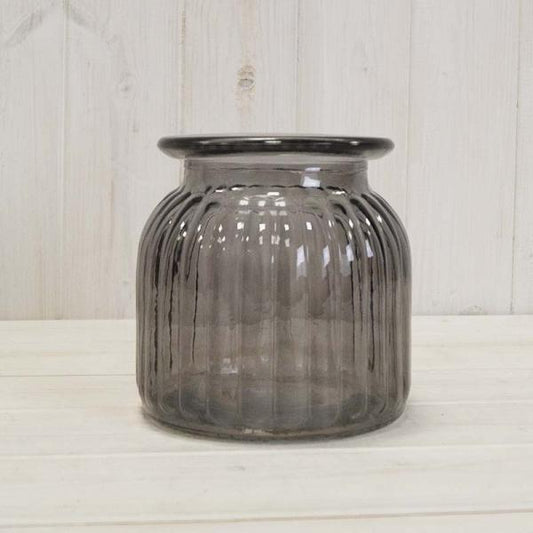 Smoky Grey Ribbed Vase D14.8cm x H14.7cm