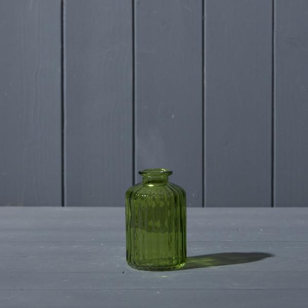 Emerald Green Ribbed Glass Bottle