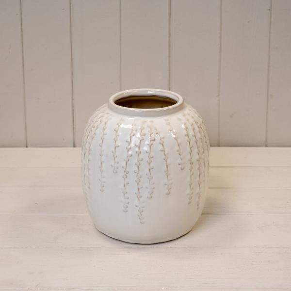 Small Cream Ceramic Ribbed Vase 18cm High
