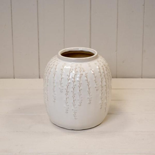 Small Cream Ceramic Ribbed Vase 18cm High