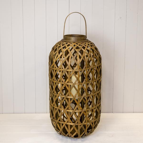 Large Oval Bamboo Lantern With Glass Insert