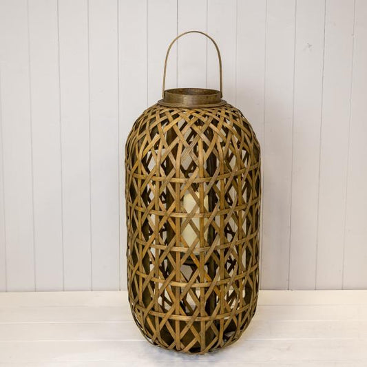 Large Oval Bamboo Lantern With Glass Insert