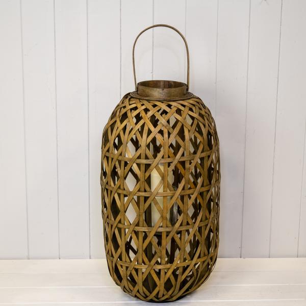 Medium Oval Bamboo Lantern With Glass Insert