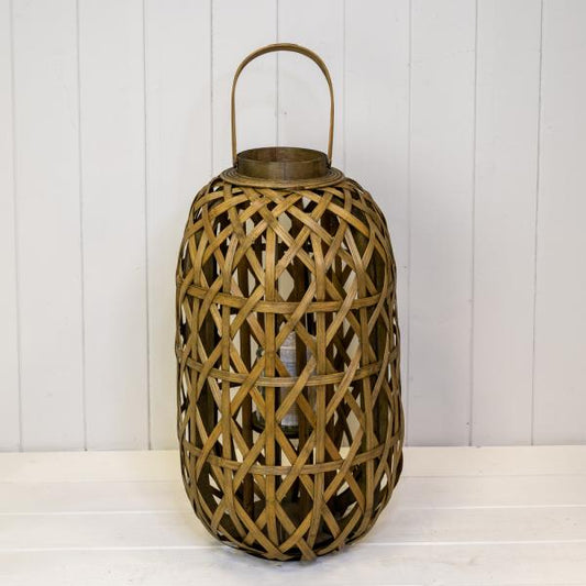 Small Oval Bamboo Lantern With Glass Insert