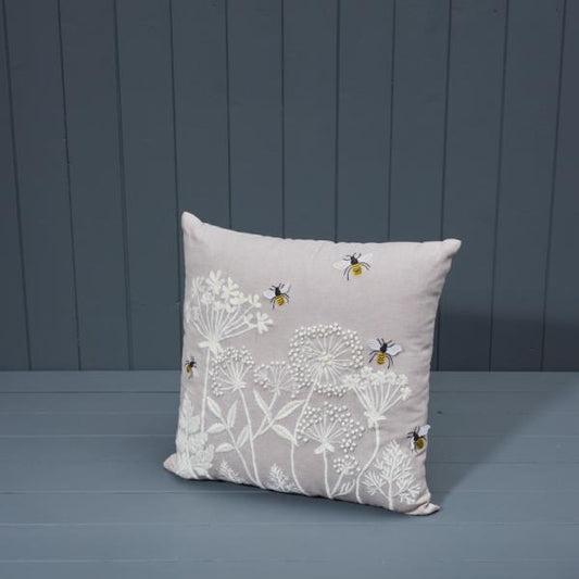 Washable Cotton Embroidered Cushion with Filling 40.5x40.5cm
