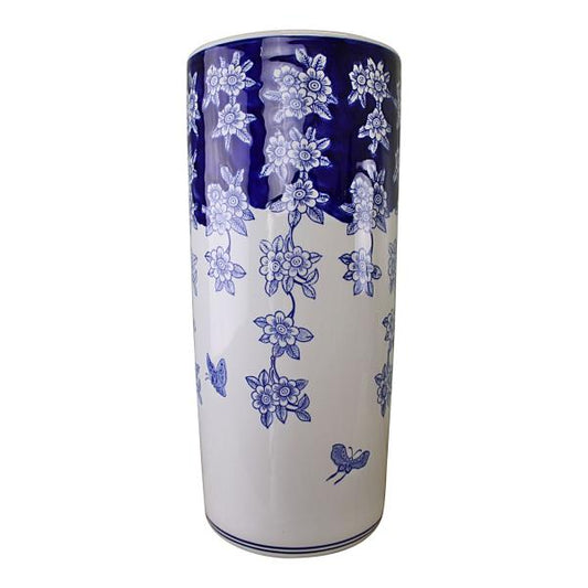 Umbrella Stand  Vintage Blue & White Flowers and Butterfly Design