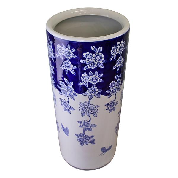 Umbrella Stand  Vintage Blue & White Flowers And Butterfly Design