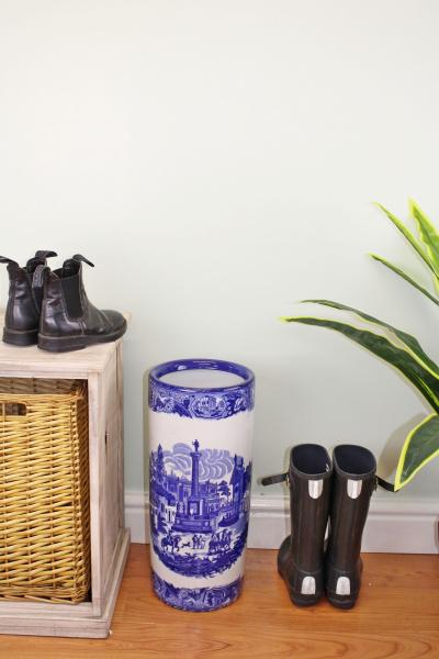 Umbrella Stand  Vintage Blue & White Townscape Design