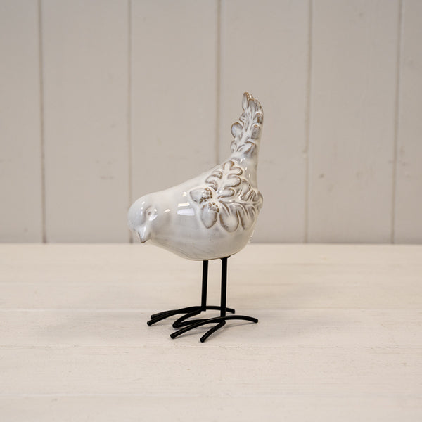 Glazed Ceramic Bird Ornament with Texture Detail L9.5xW7xH14.5cm - 196g