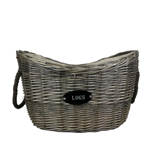 Oval Tapered Log Basket with Two Hessian Ears