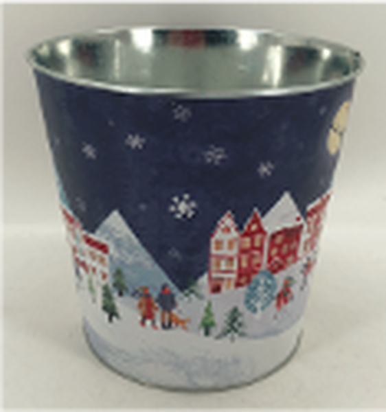 23cm Large Blue Christmas Village Scene Pot TD23.0 x H21.0 x B17.0 cm