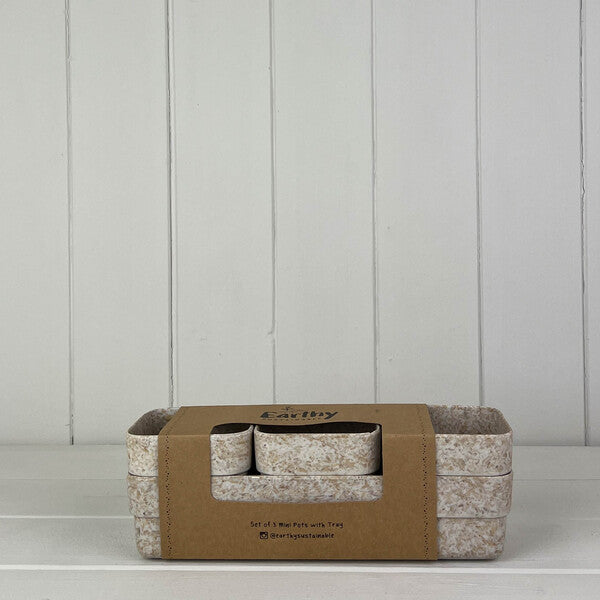 Earthy Oatmeal Chaff Trio Pots with Tray 23cm x 7.5cm H7.5cm Weight-1540g