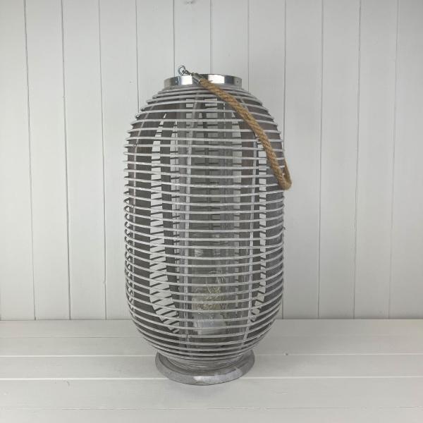 Greywashed Rattan Lantern D32cm H57cm  Weight-1462g