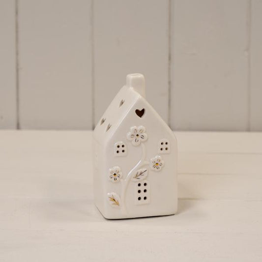 Glazed Ceramic  House With Led Ornament With Textured Detail