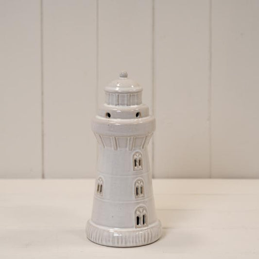 Glazed Ceramic Lighthouse With Led Ornament With Textured Detail