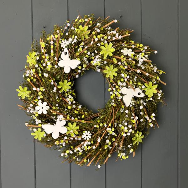 Twig  Flower And Butterfly Wreath D36cm W7.5cm